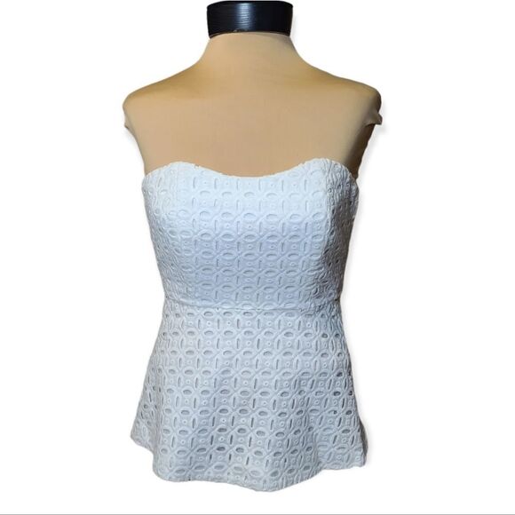 J.Crew JCrew White Eyelet Strapless Summer Top Size 00 - Picture 2 of 7